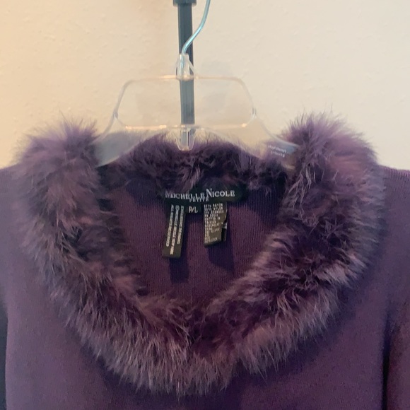 Purple fur collar soft sweater - Picture 4 of 4